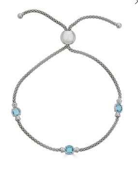 Sterling Silver Blue Topaz Adjustable Bolo Bracelet